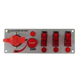 Auto Racing Car Ignition Switch Carbon Fiber Surface Panel 5 in 1 Engine Start Push Button Carbon Fiber Toggle Switches 12V LED Panel for Racing Sport Car