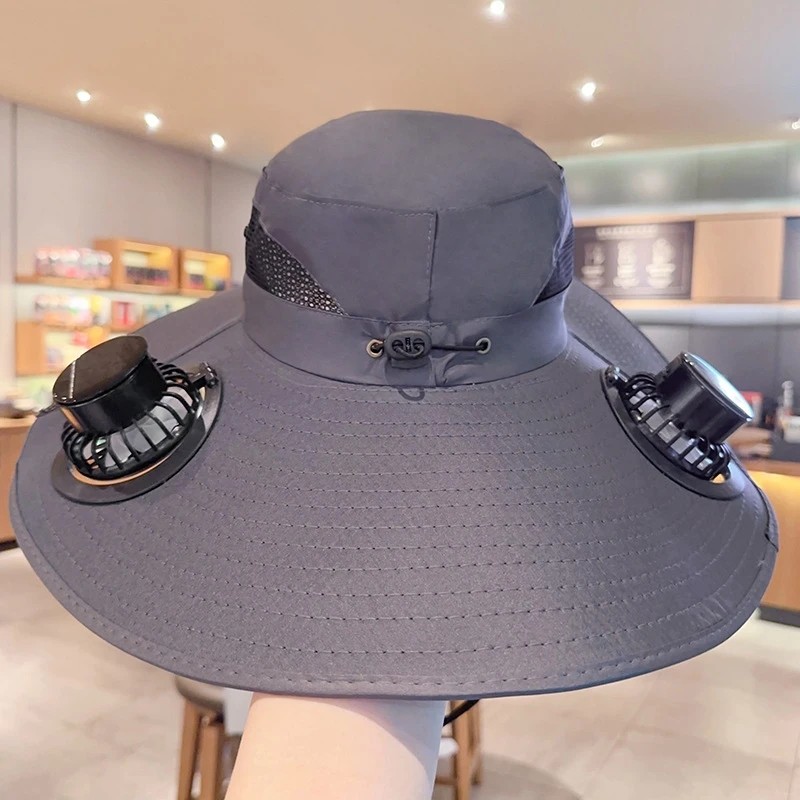 Solar Fan Wide Brim Hat for Outdoor Cooling – USB