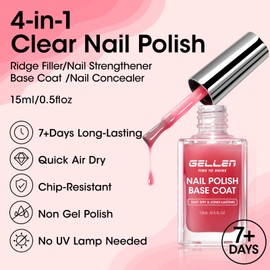 GELLEN 4‑in‑1 Clear Nail Strengthener Base Coat Tinted Cherry Red, Quick Dry Sheer Ridge Filler & Concealer, Strengthens Weak Nails, Natural Color Regular Nail Polish No UV Gel, HEMA‑Free, Non-toxic