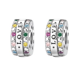 Annmors 925 Sterling Silver Bead Charms European Bracelets and Necklace Clips Love Beads with Cubic Zirconia, Christmas, Valentine's Day, Mother's Day, Gift Tags Women and Girls, Pack of 2, Silver