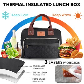 Lunch Bag for Women Men,Insulated Adult Lunch Boxes for Women,Reusable Cute Lunch Bags for Work,High Capacity Lunch Tote for Work,Lunch Cooler Bag for Teens Girls Office Travel Picnic School-Black