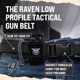 Low Profile Tactical Gun Belt - Raven - Adjustable Tactical Gun Belt for Concealed Carry with Quick Release Buckle - Thin & Rigid Gun Holster Belt for Pistols - 2XL-3XL (48"-58")