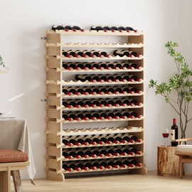 SogesHome Wine Rack Wood Storage Rack Stand, 120 Bottles Holder, 12 Tier Stackable Wine Storage Organizer with Anti-Falling Device, Natural Color