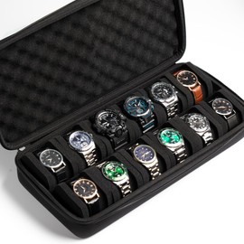 AUKURA 12 slots Watch Case, watch storage box, watch travel case, padded case for watch display and organization
