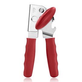Can Opener Manual Heavy Duty, UHIYEE Hand Held Can Openers for Seniors with Comfort Grip Sharp Blade, Solid Steel Hand Manual Can Open with Magnet for Kitchen Camping, Red
