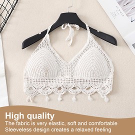 OUDQFCJ Damen Häkeltop, Bikinioberteil, Strandtop, Hippie-BH, Flower Power, Baumwolle (Größe: Unisex) (Weiß)