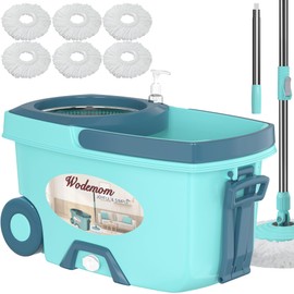 Spin Mop and Bucket System, Mop and Bucket with Wringer Set,Mops for Floor Cleaning,Household Supplies Tools with 6 Replacement Refills,61" Extended Handle for Household Hardwood Floor - Green