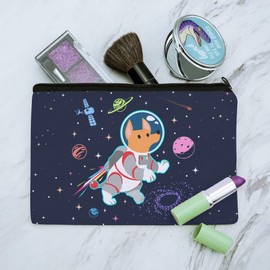 Cosmonaut Astronaut Dog in Space with Planets and Stars Makeup Cosmetic Bag Organizer Pouch