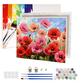 Lxmsja Poppy Paint by Numbers Kit for Adults, Acrylic Blue Sky Paint by Numbers for Adults Beginner, DIY Craft Supplies Oil Painting Kits for Home Wall Decor 16x12 inch (Framed)