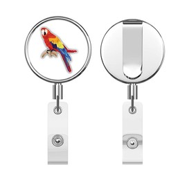 Macaw Parrot Round ID Badge Key Card Tag Holder Badge Retractable Reel Badge Holder with Belt Clip