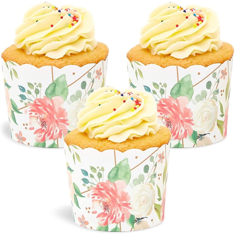 Sparkle and Bash Baking Cups Floral Watercolor Cupcake Liners -