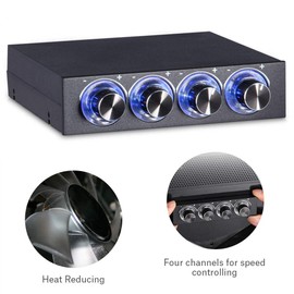 PC Fan Controller, DC 12V 4-Channel Computer Fan Speed and Temperature Controller, Floppy Drive CPU Fan Controller with Blue LED Light