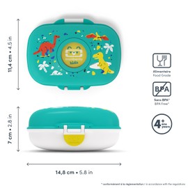 monbento - Kids Snack Box MB Gram Blue Dino - Snack Box Container for Travel, Picnics, Activities - Bento Snack Box with Funny Dinosaur Pattern for Boys/Girls - BPA Free - Customizable and Sturdy