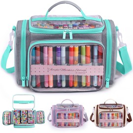 APOFFICE Marker Storage Organizer Case for 180–300 Markers – Large Marker Holder with Divider, Travel Carrying Case for Alcohol Markers, Pens, Colored Pencils, and Stationery – Portable Art Supply Bag