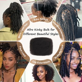 Originea Afro Kinkys Bulk Human Hair for Dreadlocks and Twist Braiding 100% Human Hair 3 Packs 12 Inch Soft Afro Kinky Curly Hair Bulk for Dreads Natural Black Color