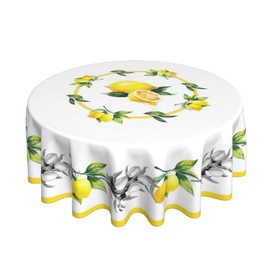 elezan Yellow Lemon Round Tablecloths, Summer Circular Table Cover Washable Polyester for BBQ, Buffet Table, Parties, Holiday Dinner 70 Inch