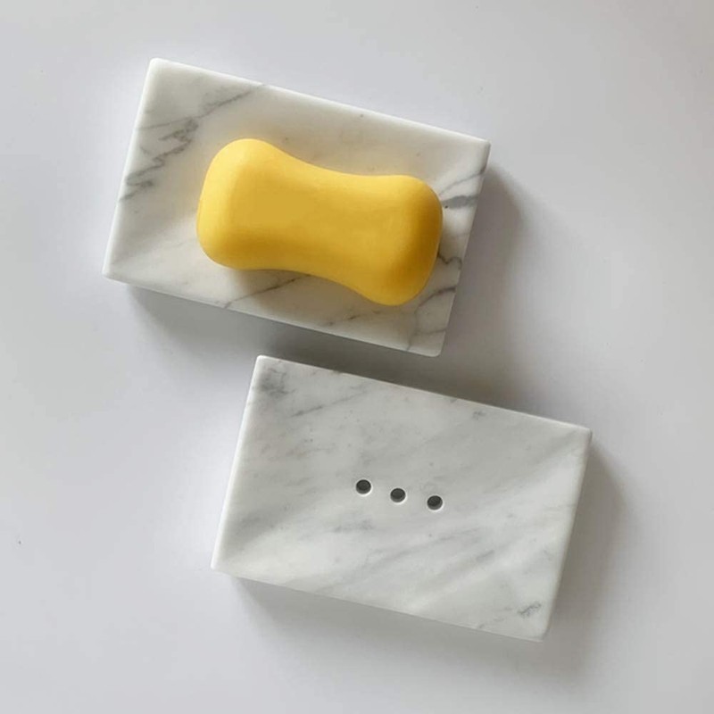 StonePlus Natural Smooth Real Marble Soap Dish/Facial Sponge Holder/Bathroom Makeup