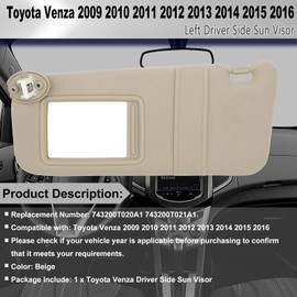 CRAZYPARTS Left Driver Side Sun Visor Compatible with Toyota Venza 2009-2016 Sun Shade Replacement 743200T021A1 Color: Beige