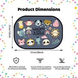 LUMOOM Pack of 2 Sun Protection Car Baby Sun Visor for Children, Car Sun Visor Side Window Blackout Car Window Sun Shade for Rear Windows Cute Animal Motifs (Dungle Animals)