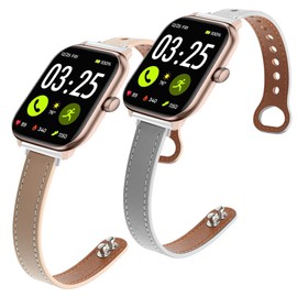 LYSANDRA for Spade & Co Health Smartwatch 4 Band, 22mm Slim fashion Leather Strap Replacement (2 Pack) Compatible for Spade & Co Health Smartwatch / 22mm lug watch (2 Pack-Light grey+Pale apricot)