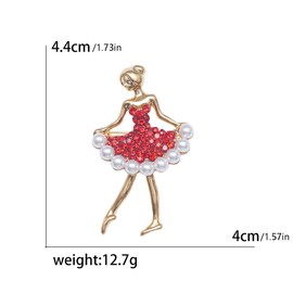 Pearl Dancing Girls Lady Brooch Pin for Women Cute Crystal Ballet Dancer Brooches Lapel Pins Hat Bag Dress Accessories Fashion Jewelry (Red)