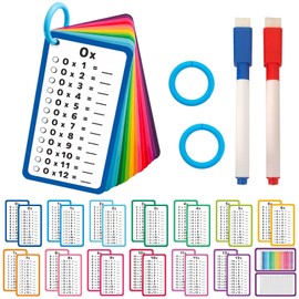 Artreeiger 14 Pcs Multiplication Flash Cards 0-12 Math Flash Cards with Multiplication Charts 2 Dry Erase Markers 2 Rings Times Table Flash Cards for Classroom Home Fun Multiplication Games Chart