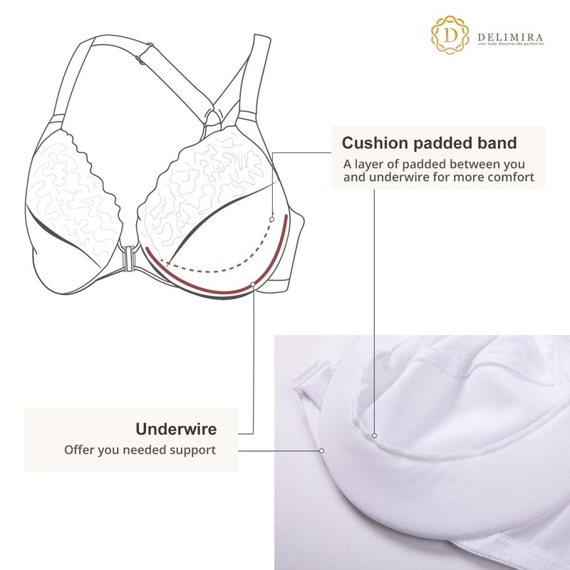Delimira Women's Front Fastening Bra Racer Back Lace Plus Size