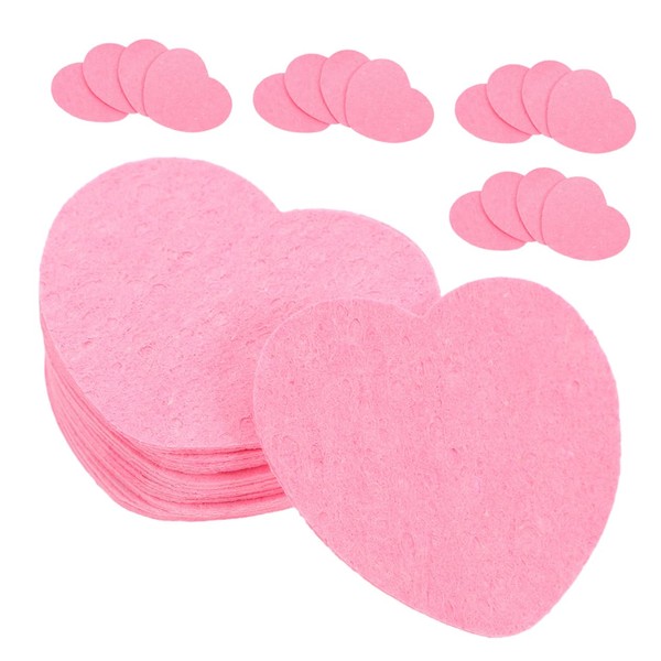 WOONEKY 60pcs Pink Heart Shape Facial Sponges Compressed Cleansing Pads