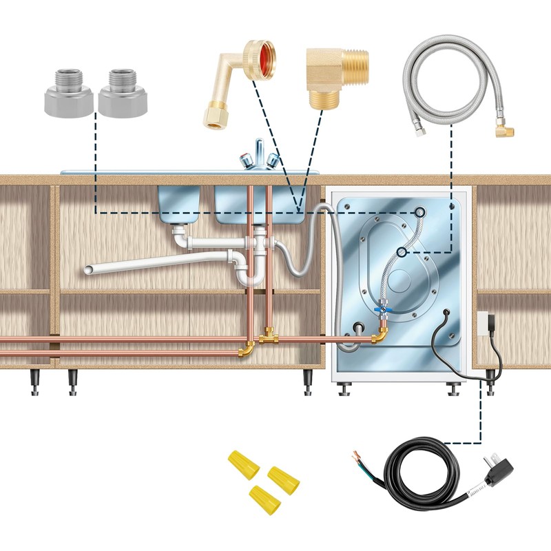 Roastove Universal Dishwasher Installation Kit,4 Ft Stainless Steel Dishwasher Hose,Burst