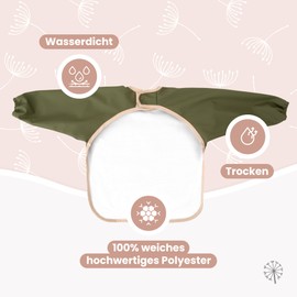 MIMUSELINA Pack of 2 Baby Bibs with Sleeves, Waterproof, Waterproof Baby Bib with Adjustable Velcro Fastening, Elastic Cuffs and Front Pocket, Green, One size fits all