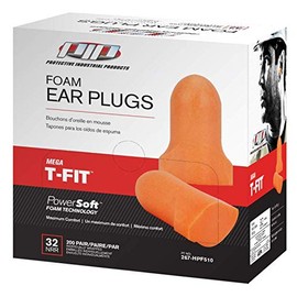 Protective Industrial Mega T-Fit Disposable Soft Polyurethane Foam Ear Plugs 200 Pair Per Box NRR 32