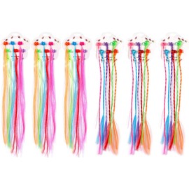 36Pcs Nylon Coloured Braided Hair Extensions, Clip-on Neon Kids Hair Extension for Girls Birthday Party Performance Hair Accessories Decoration