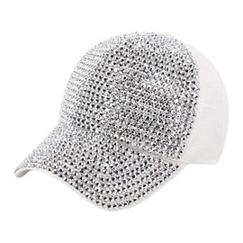 Naimo Women's Rhinestone Baseball Cap Adjustable Baseball Cap Women Sparkle Diamond Baseball Cap Summer Cap Sun Hat, White