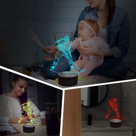 Lampeez Kids 3D Ice Hockey Player Night Light Optical Illusion Lamp with 16 Colors Remote Control Changing Birthday Xmas Valentine's Day Gift Idea for Boys and Girls