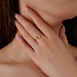 SHINYTE CATALINE Women's Non-Tarnish Gold Brass Moon Ring Size 4 Yards for Sensitive Skin in Brushed Leather Velvet Gift