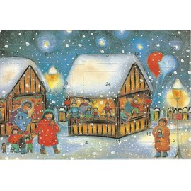 Unbekannt Advent Calendar Cards Set of 5 Nostalgia Christmas Greeting Cards Gold Embossing Art Card Christmas Greeting Retro Naive