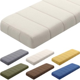 Wenqik Bench Cushion 42x16x4 Inch for Indoor Furniture Velvet Kitchen Dining Bay Window Seat Cushion Waterproof Tufted Thicken Bench Pad Anti Cat Scratch Non Slip for Outdoor Patio Porch Swing, Beige