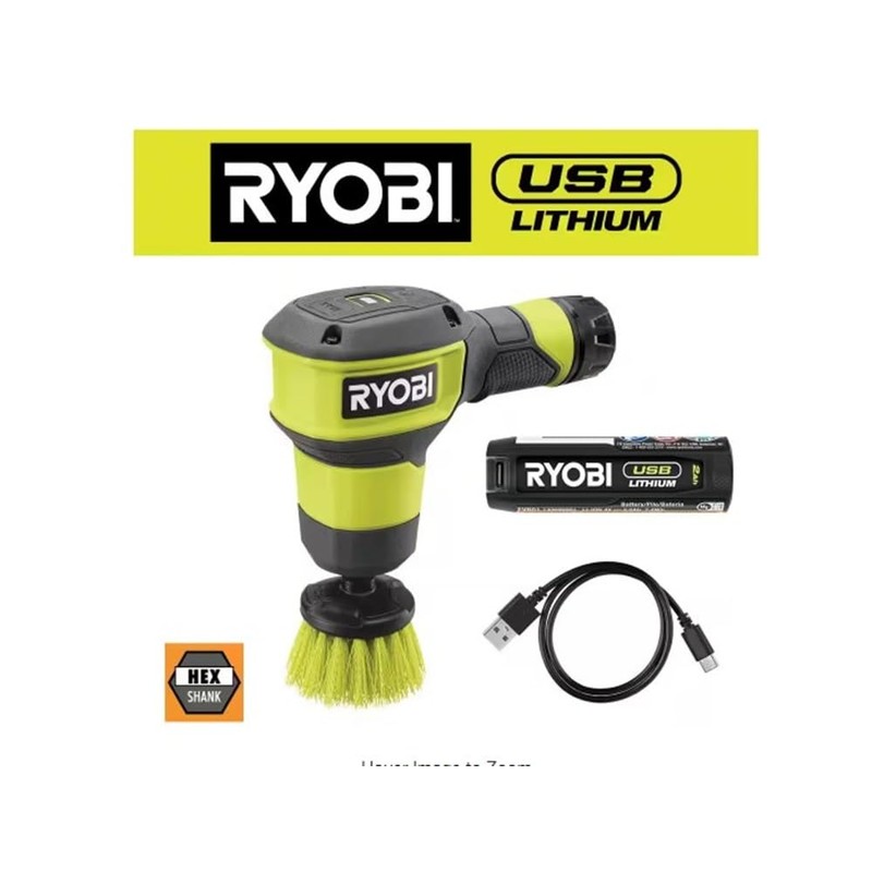 RYOBI USB Lithium Compact Scrubber Kit with 2.0 Ah Battery,