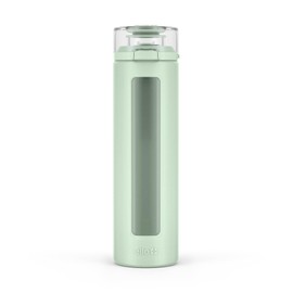 Ello Syndicate 20oz Reusable Glass Water Bottle with One-Touch Leak Proof Flip Lid, Protective Non-Slip Silicone Sleeve, Carry Loop for Coffee, Tea and Water, BPA-free, Dishwasher Safe, Sage