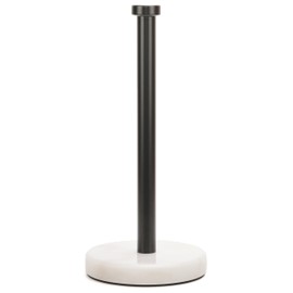 Kitchen Paper Towel Holder Countertop, Black Stainless Steel Rod, White Weighted Natural Marble Base, Heavy Duty Standing Paper Towel Roll Holders Easy One Hand Tear