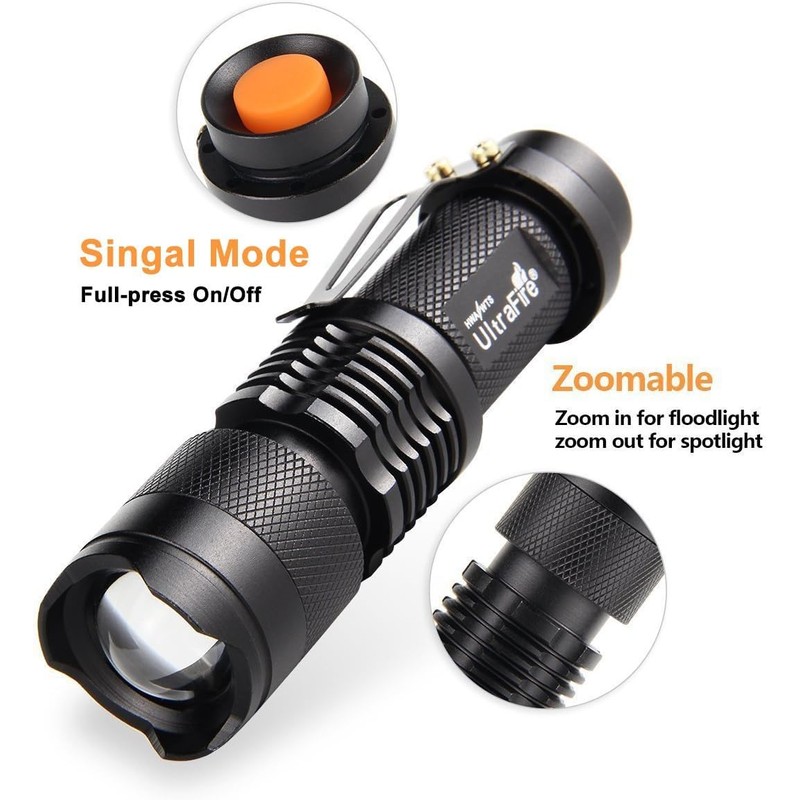 ULTRAFIRE 3 Pack Mini LED Torch Single Mode Zoomable Small