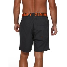 DENIMFY DFNeo Men's Long Swimming Trunks Double Waistband Swimming Trunks Shorts Print Black Blue Orange S M L XL XXL 3XL 4XL 5XL, Black-shiny orange