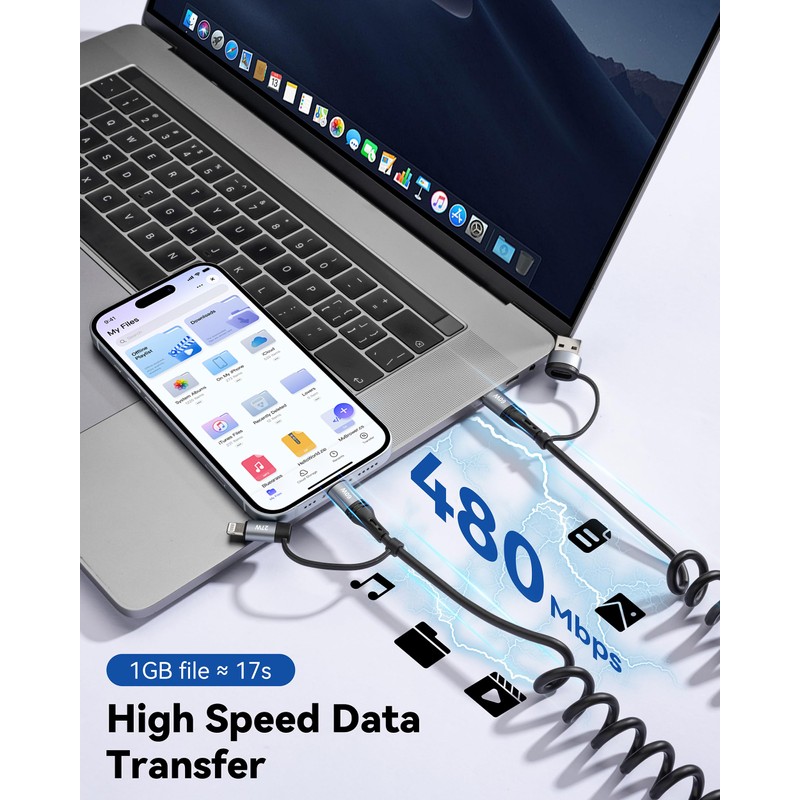 Cavo a Spirale USB A a USB C,60W Cavetto USB