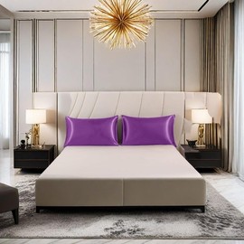 2pc New Queen/Standard Silk~y Satin Pillow Case Multiple Colors (Purple, Standard)