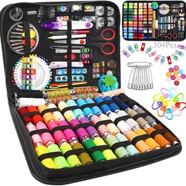 BYKNTEA Kit de Costura Profesional Portátil 304 Piezas, Costureros para Casa con Agujas para Coser, Tijeras Hilo Cinta Métrica, Costurero de Viaje Ideal para Hogar, Costura y DIY Confeccion Accesorios