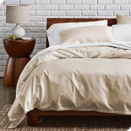 Bare Home 100% Organic Cotton King/California King Duvet Cover Set - Crisp Percale Weave - 300 Thread Count - Lightweight & Breathable - Cooling Duvet Cover Set (King/Cal King, French Beige)