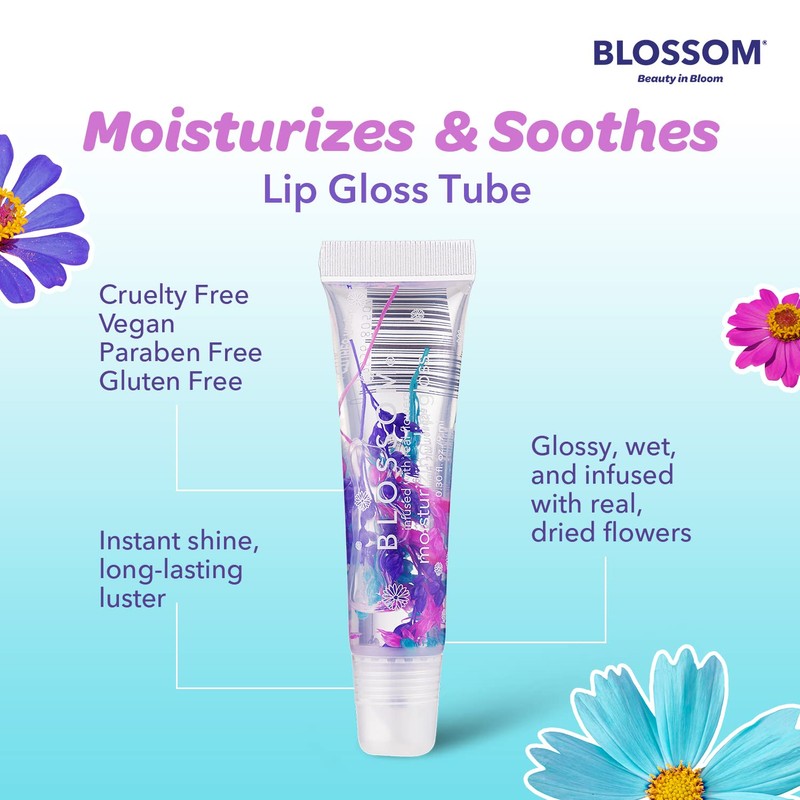 Blossom Scented Moisturizing Lip Gloss Tubes, Infused with Real Flowers,