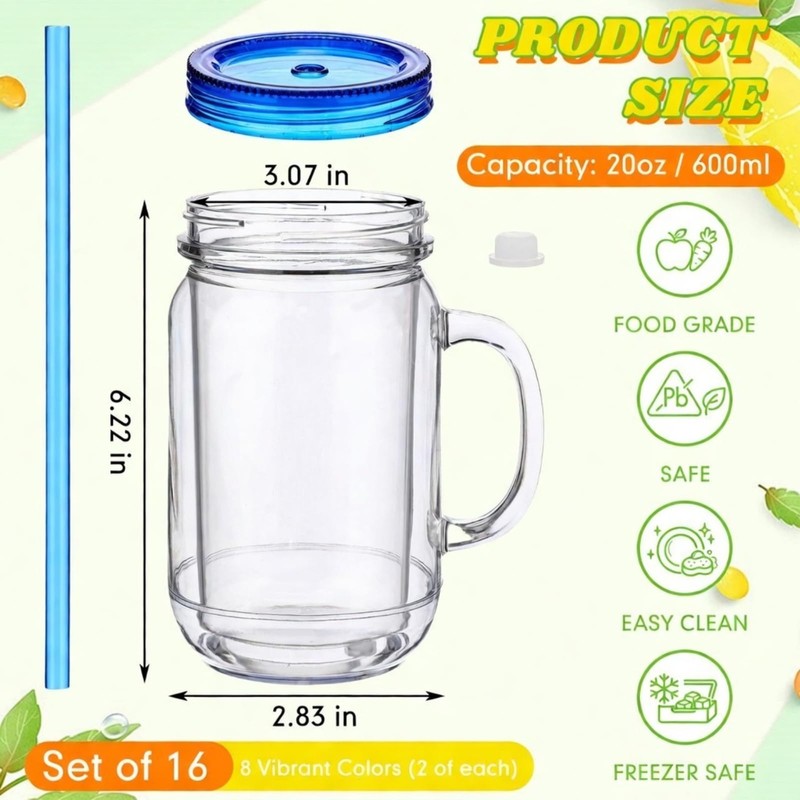 Nuenen 16 Pcs 20 oz Bulk Plastic Snowglobe Tumbler with