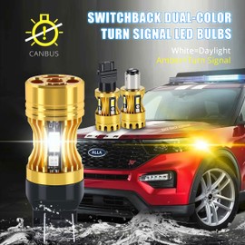 Alla Lighting 7444NA 7443 Switchback LED Bulbs, Dual-Color Amber Yellow Turn Signal Lights & 6000K White Parking Light/DRL 7444NAK 7442NA 7443NA