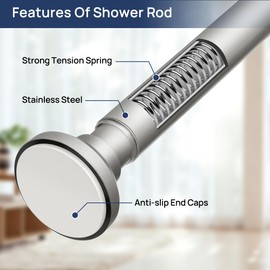 Shower Curtain Rod 33 to 72 Inches, 1 Inch Adjustable Spring Tension Curtain Rod No Drill, Stainless Steel Shower Rod for Bathroom, Closet, Window, Room Divider, Never Rust, Non Slip, Nickel